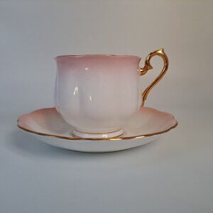 Royal Albert Rainbow Bone China Teacup Saucer Set Pink Gold Trim England Vintage